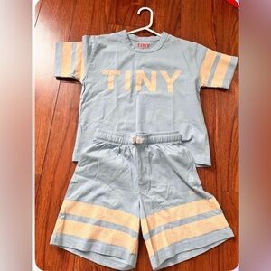 Tiny Cottons Kids Short and T-shirt Set - Blue and Cream